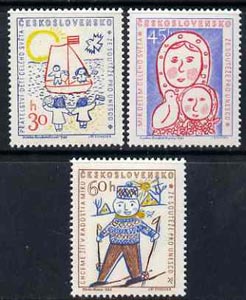 Czechoslovakia 1958 inauguration of UNESCO HQ set of 3 children's paintings unmounted mint, SG1063-65, stamps on , stamps on  stamps on unesco, stamps on  stamps on children, stamps on  stamps on arts, stamps on  stamps on skiing, stamps on  stamps on sailing