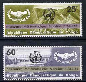 Congo - Kinshasa 1966 World Meteorological Day opt set of 2 unmounted mint, SG 603-04, stamps on , stamps on  stamps on weather, stamps on  stamps on mining, stamps on  stamps on civil engineering, stamps on  stamps on rivers, stamps on  stamps on dams