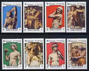 Maldive Islands 1975 Michelangelo 500th Birth Anniversary set of 8 unmounted mint, SG 604-11, stamps on , stamps on  stamps on arts, stamps on  stamps on michelangelo