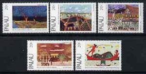 Palau 1983 Christmas - paintings by Charlie Gibbons set of 5 unmounted mint, SG 29-33, stamps on arts, stamps on children, stamps on fishing, stamps on canoes, stamps on christmas