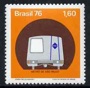 Brazil 1976 Inauguration of Sao Paulo Underground Railway unmounted mint, SG1629, stamps on railways
