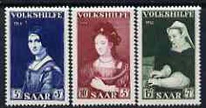 Saar 1956 National Reflief Fund set of 3 unmounted mint, SG 373-75, stamps on arts, stamps on da vinci, stamps on rembrandt, stamps on leonardo, stamps on 