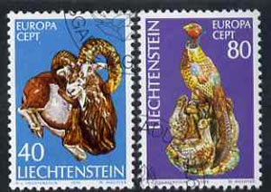 Liechtenstein 1976 Europa - Ceramics by Prince Hans von Liechtenstein set of 2 fine used, SG628-29, stamps on europa, stamps on animals, stamps on mouflon, stamps on birds, stamps on pheasant, stamps on ceramics