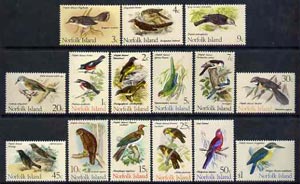 Norfolk Island 1970 Birds definitive set complete 15 values unmounted mint, SG103-17, stamps on , stamps on  stamps on birds, stamps on  stamps on robin, stamps on  stamps on parakeet, stamps on  stamps on thrush, stamps on  stamps on owls, stamps on  stamps on pigeon, stamps on  stamps on parrots, stamps on  stamps on starlings, stamps on  stamps on kingfishers