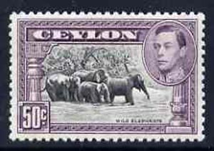 Ceylon 1938-49 KG6 Elephants 50c Perf 12 unmounted mint, SG 394e, stamps on , stamps on  stamps on animals, stamps on  stamps on elephants, stamps on  stamps on  kg6 , stamps on  stamps on 