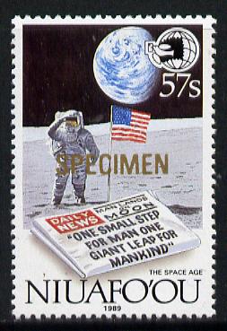 Tonga - Niuafo'ou 1989 EXPO '89 Stamp Exhibition opt'd SPECIMEN in gold (Man on Moon & Newspaper) unmounted mint, as SG 131, stamps on communications, stamps on newspapers, stamps on space, stamps on stamp exhibitions