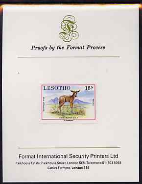 Lesotho 1984 Eland Calf 15s (from Baby Animals issue) imperf proof mounted on Format International proof card, as SG 611, stamps on animals, stamps on eland, stamps on bovine