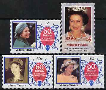 Tuvalu - Vaitupu 1986 Queen Elizabeth 60th Birthday perf set of 4 unmounted mint, stamps on royalty, stamps on 60th birthday