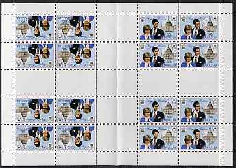 Anguilla 1981 Royal Wedding 50c in complete uncut sheet of 16 comprising four booklet panes of 4 in horiz tete-beche format each with DOUBLE BLACK (as SG 468ab) unmounted..., stamps on royalty, stamps on diana & charles, stamps on diana, stamps on charles