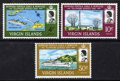British Virgin Islands 1967 Bermuda to Tortola Telephone Service set of 3 unmounted mint SG 217-19, stamps on telephones, stamps on communications, stamps on ships