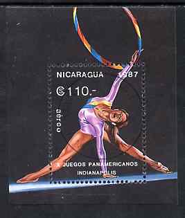 Nicaragua 1987 Pan American Games (Gymnastics) perf m/sheet cto used, SG MS 2902, stamps on sport, stamps on gymnastics, stamps on  gym , stamps on  