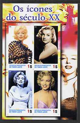 Timor 2004 Icons of the 20th Century - Marilyn Monroe #01 imperf sheetlet containing 4 values unmounted mint, stamps on , stamps on  stamps on films, stamps on  stamps on cinema, stamps on  stamps on entertainments, stamps on  stamps on marilyn, stamps on  stamps on monroe, stamps on  stamps on women, stamps on  stamps on music, stamps on  stamps on personalities