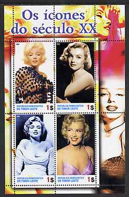 Timor 2004 Icons of the 20th Century - Marilyn Monroe #01 perf sheetlet containing 4 values unmounted mint, stamps on , stamps on  stamps on films, stamps on  stamps on cinema, stamps on  stamps on entertainments, stamps on  stamps on marilyn, stamps on  stamps on monroe, stamps on  stamps on women, stamps on  stamps on music, stamps on  stamps on personalities