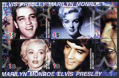 Timor 2004 Elvis Presley & Marilyn Monroe #02 perf sheetlet containing 4 values unmounted mint, stamps on , stamps on  stamps on films, stamps on  stamps on cinema, stamps on  stamps on entertainments, stamps on  stamps on marilyn, stamps on  stamps on monroe, stamps on  stamps on women, stamps on  stamps on music, stamps on  stamps on personalities, stamps on  stamps on elvis