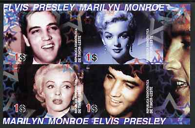 Timor 2004 Elvis Presley & Marilyn Monroe #02 imperf sheetlet containing 4 values unmounted mint, stamps on films, stamps on cinema, stamps on entertainments, stamps on marilyn, stamps on monroe, stamps on women, stamps on music, stamps on personalities, stamps on elvis