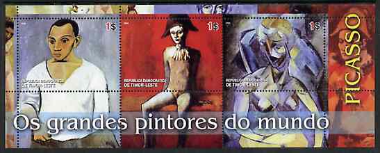 Timor 2004 Great Painters of the World - Picasso perf sheetlet containing 3 values unmounted mint, stamps on arts, stamps on picasso