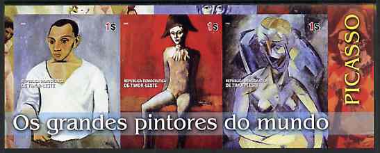 Timor 2004 Great Painters of the World - Picasso imperf sheetlet containing 3 values unmounted mint, stamps on , stamps on  stamps on arts, stamps on  stamps on picasso