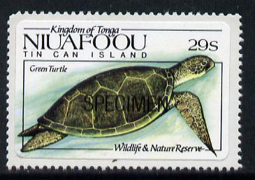 Tonga - Niuafo'ou 1984 Wildlife & Nature Reserve self-adhesive 29s (green Turtle) opt'd SPECIMEN, as SG 42 unmounted mint, stamps on , stamps on  stamps on animals, stamps on  stamps on wildlife, stamps on  stamps on reptiles, stamps on  stamps on self adhesive, stamps on  stamps on turtles