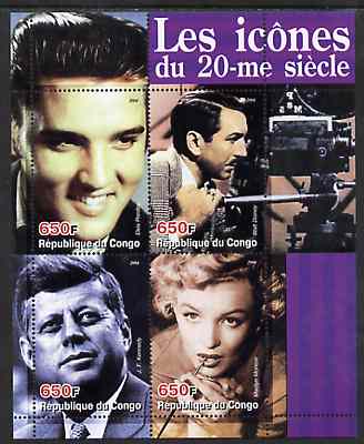 Congo 2004 Icons of the 20th Century #03 perf sheetlet containing 4 values (Elvis, Disney, JFK & Marilyn) unmounted mint, stamps on , stamps on  stamps on personalities, stamps on  stamps on royalty, stamps on  stamps on disney, stamps on  stamps on kennedy, stamps on  stamps on elvis, stamps on  stamps on marilyn, stamps on  stamps on films, stamps on  stamps on cinema, stamps on  stamps on entertainments, stamps on  stamps on marilyn monroe