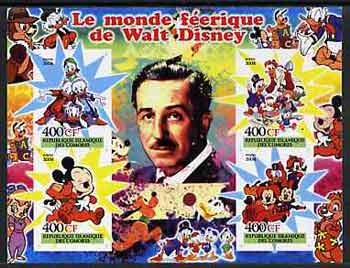 Comoro Islands 2004 The Fairy tale World of Walt Disney #2 imperf sheetlet containing 4 values unmounted mint, stamps on , stamps on  stamps on films, stamps on  stamps on cinema, stamps on  stamps on entertainments, stamps on  stamps on disney, stamps on  stamps on fairy tales, stamps on  stamps on cartoons