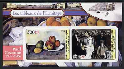 Comoro Islands 2004 Paintings in the Hermitage Museum #1 Paul Cezanne imperf sheetlet containing 2 values unmounted mint, stamps on , stamps on  stamps on arts, stamps on  stamps on cezanne