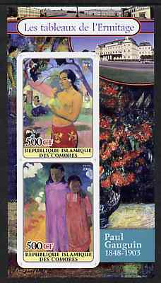 Comoro Islands 2004 Paintings in the Hermitage Museum #5 Paul Gauguin imperf sheetlet containing 2 values unmounted mint, stamps on , stamps on  stamps on arts, stamps on  stamps on gauguin, stamps on  stamps on 