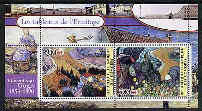 Comoro Islands 2004 Paintings in the Hermitage Museum #6 Vincent Van Gogh perf sheetlet containing 2 values unmounted mint, stamps on arts, stamps on van gogh
