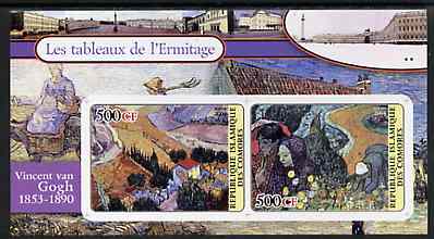 Comoro Islands 2004 Paintings in the Hermitage Museum #6 Vincent Van Gogh imperf sheetlet containing 2 values unmounted mint, stamps on , stamps on  stamps on arts, stamps on  stamps on van gogh