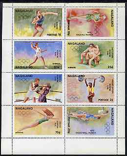 Nagaland 1972 Munich Olympic Games perf sheetlet containing complete set of 8 values unmounted mint, stamps on , stamps on  stamps on sport, stamps on  stamps on olympics, stamps on  stamps on shop, stamps on  stamps on walking, stamps on  stamps on wrestling, stamps on  stamps on javellin, stamps on  stamps on weights, stamps on  stamps on weightlifting, stamps on  stamps on boxing, stamps on  stamps on diving, stamps on  stamps on basketball