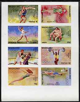 Nagaland 1972 Munich Olympic Games imperf sheetlet containing complete set of 8 values unmounted mint, stamps on sport, stamps on olympics, stamps on shop, stamps on walking, stamps on wrestling, stamps on javellin, stamps on weights, stamps on weightlifting, stamps on boxing, stamps on diving, stamps on basketball