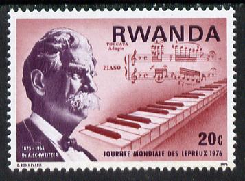 Rwanda 1976 Dr Schweitzer & Piano keyboard & Music Score 20c from World Leprosy set, SG 709 unmounted mint*, stamps on , stamps on  stamps on lepropsy, stamps on  stamps on music, stamps on  stamps on piano, stamps on  stamps on nobel, stamps on  stamps on personalities, stamps on  stamps on diseases, stamps on  stamps on musical instruments