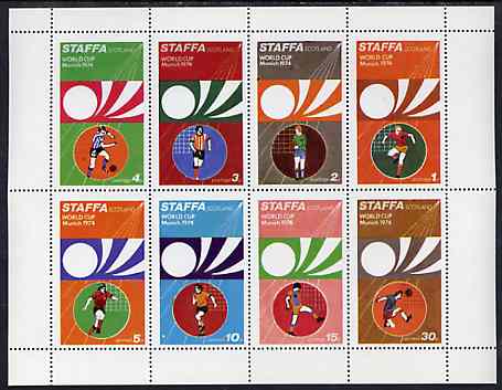 Staffa 1974 Football World Cup perf sheetlet containing set of 8 values unmounted mint, stamps on , stamps on  stamps on football, stamps on  stamps on sport