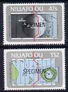 Tonga - Niuafo'ou 1984 International Dateline self-adhesive set of 2 opt'd SPECIMEN as SG 46-47 (blocks or gutter pairs with map pro rata) unmounted mint, stamps on , stamps on  stamps on maps, stamps on  stamps on self adhesive