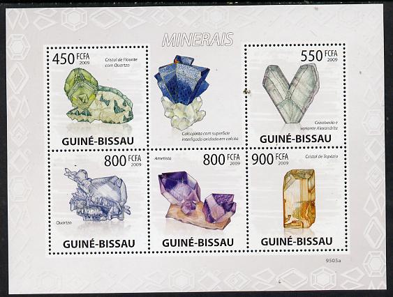 Guinea - Bissau 2009 Minerals perf sheetlet containing 5 values unmounted mint, stamps on , stamps on  stamps on minerals