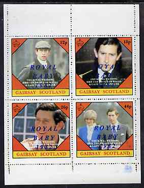 Gairsay 1982 Royal Baby opt on Royal Wedding perf sheetlet containing set of 4 values unmounted mint, stamps on royalty, stamps on charles, stamps on diana