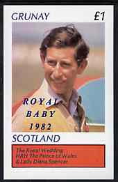 Grunay 1982 Royal Baby opt on Royal Wedding imperf souvenir sheet (Â£1 value) unmounted mint, stamps on , stamps on  stamps on royalty, stamps on  stamps on charles, stamps on  stamps on diana