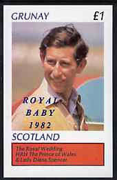 Grunay 1982 Royal Baby opt on Royal Wedding imperf souvenir sheet (£1 value) unmounted mint, stamps on royalty, stamps on charles, stamps on diana