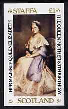 Staffa 1980 Queen Mother's 80th Birthday imperf souvenir sheet (£1 value) unmounted mint, stamps on royalty, stamps on queen mother