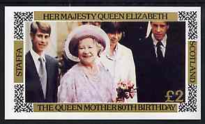 Staffa 1980 Queen Mother's 80th Birthday imperf deluxe sheet (£2 value) unmounted mint, stamps on royalty, stamps on queen mother