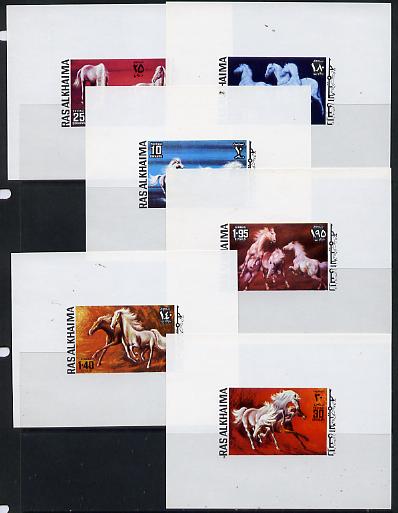 Ras Al Khaima 1972 Horses set of 6 deluxe miniature sheets each unmounted mint, stamps on animals  horses