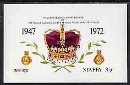 Staffa 1973 Queen's Birthday opt'd on Silver Wedding imperf souvenir sheet (50p value) unmounted mint, stamps on , stamps on  stamps on royalty, stamps on  stamps on silver wedding