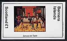 Bernera 1982 Medieval Life imperf souvenir sheet (£1 value Serving at the Table) unmounted mint, stamps on social history