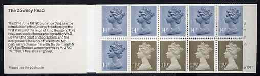 Great Britain 1981-85 Postal History series #02 (Downey Head) £1.30 booklet complete with selvedge at left SG FL2A, stamps on postal, stamps on stamp on stamp, stamps on stamponstamp