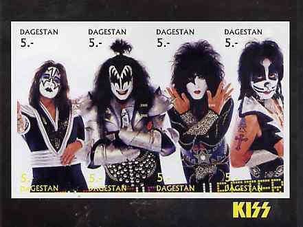 Dagestan Republic 1998 Kiss imperf sheetlet containing set of 8 values unmounted mint, stamps on personalities, stamps on entertainments, stamps on music, stamps on pops, stamps on rock