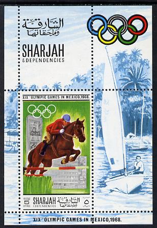 Sharjah 1968 Olympics (Show Jumping & Yacht) perf m/sheet unmounted mint Mi BL40 , stamps on , stamps on  stamps on horse  olympics  ships    sport   yachting      show-jumping, stamps on  stamps on horses     