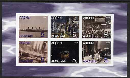 Abkhazia 1998 Titanic imperf sheetlet containing set of 6 values complete unmounted mint, stamps on ships, stamps on titanic, stamps on shipwrecks