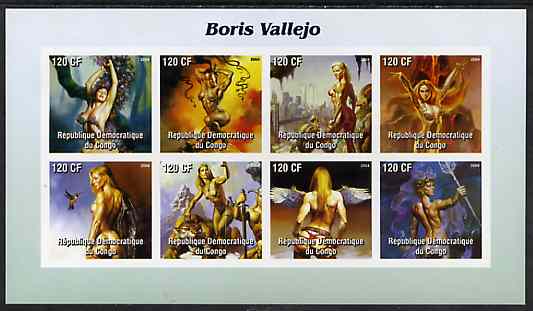 Congo 2004 Fantasy Paintings by Boris Vallejo imperf sheetlet containing 8 values, unmounted mint, stamps on , stamps on  stamps on arts, stamps on  stamps on fantasy