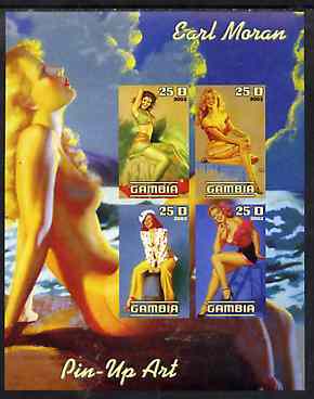 Gambia 2003 Pin-up Art of Earl Moran imperf sheetlet containing 4 values, unmounted mint, stamps on , stamps on  stamps on arts, stamps on  stamps on women, stamps on  stamps on nudes, stamps on  stamps on fantasy