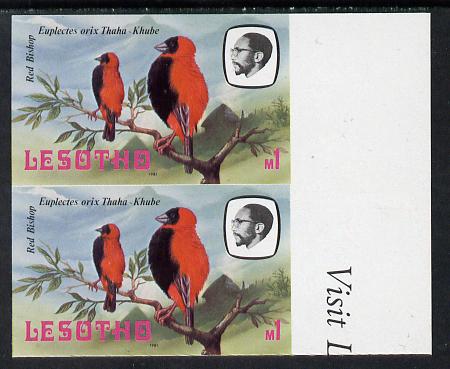 Lesotho 1981 Red Bishop M1 def in unmounted mint imperf pair* (SG 448), stamps on , stamps on  stamps on lesotho, stamps on  stamps on birds, stamps on  stamps on bishop