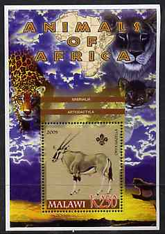 Malawi 2005 Animals of Africa - Gazelle perf m/sheet with Scout Logo & Lions in background, unmounted mint, stamps on , stamps on  stamps on scouts, stamps on  stamps on animals, stamps on  stamps on gazelles, stamps on  stamps on lions, stamps on  stamps on cats